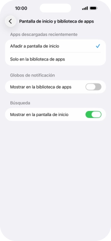 Para añadir nuevas apps descargadas a la pantalla de inicio y a la biblioteca de apps, pulsa Añadir a pantalla de inicio.