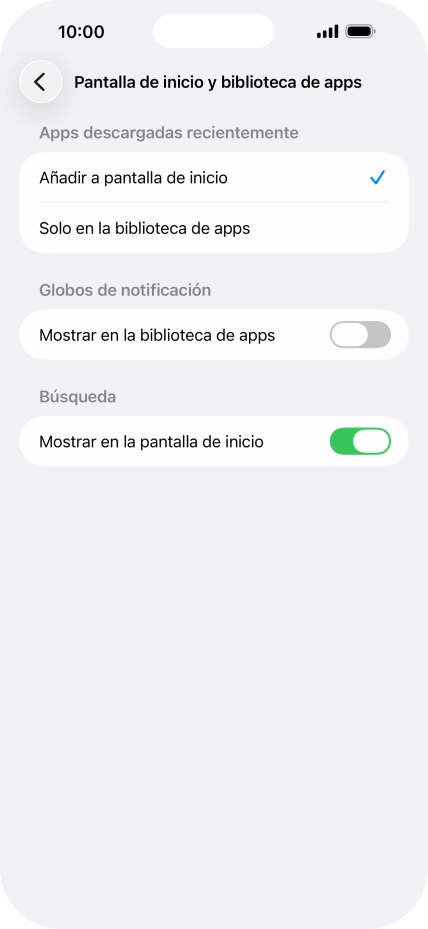 Para añadir nuevas apps descargadas a la pantalla de inicio y a la biblioteca de apps, pulsa Añadir a pantalla de inicio.