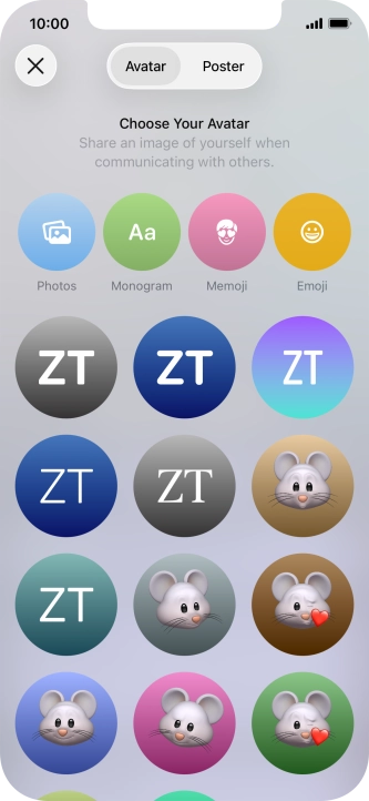 Press the required category and follow the instructions on the screen to select and save the required picture to your Contact Poster.