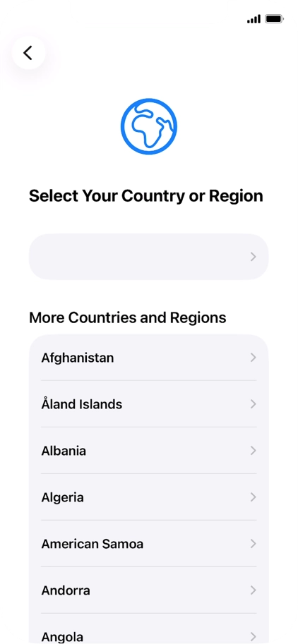 Press the required country or area. Press the required country or area.