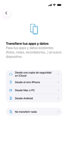 Pulsa No transferir nada y sigue las indicaciones de la pantalla para finalizar la activación del teléfono.