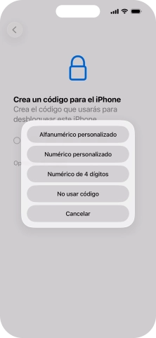 Sigue las indicaciones de la pantalla para activar el uso del código de seguridad o pulsa No usar código.
