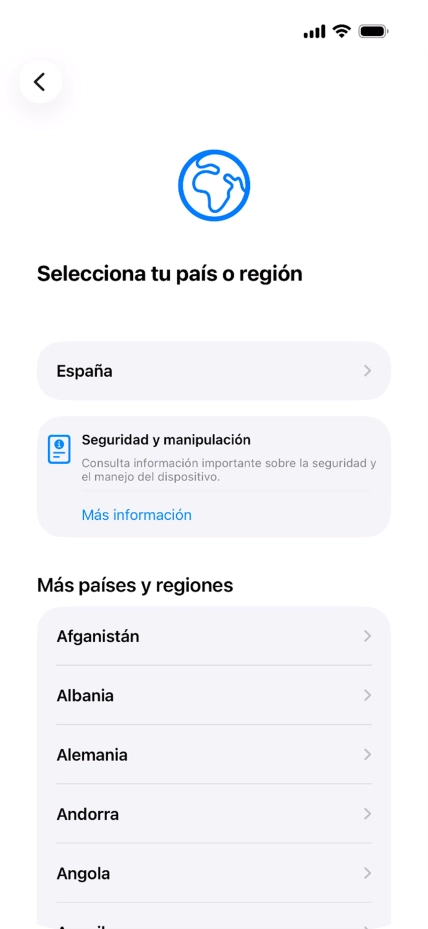 Pulsa el país o el área deseados.