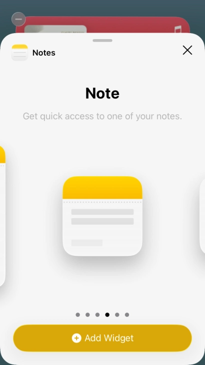 Slide your finger right or left on the screen to select the required widget size.