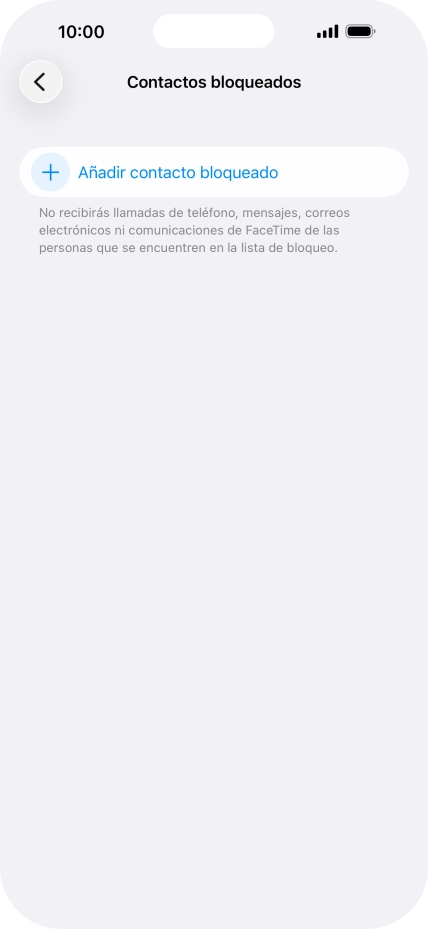 Pulsa Añadir contacto bloqueado y sigue las indicaciones de la pantalla para bloquear un contacto.