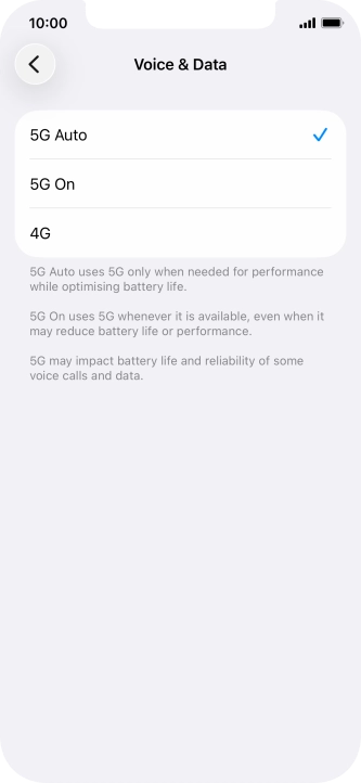 To turn on automatic switch between 5G and 4G, press 5G Auto.
