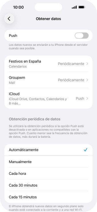 Si desactivas la función, pulsa el ajuste deseado.
