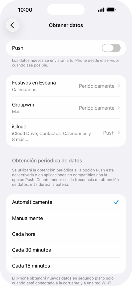 Si desactivas la función, pulsa el ajuste deseado.