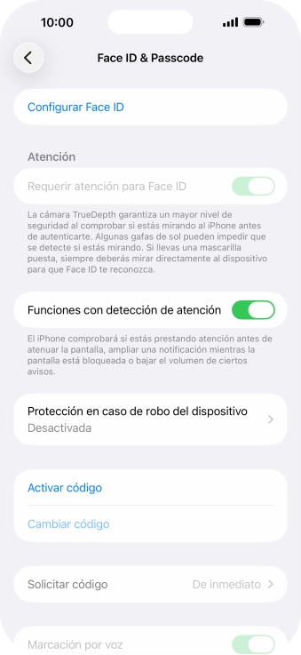 Pulsa Activar código e introduce un código de seguridad de libre elección dos veces seguidas.