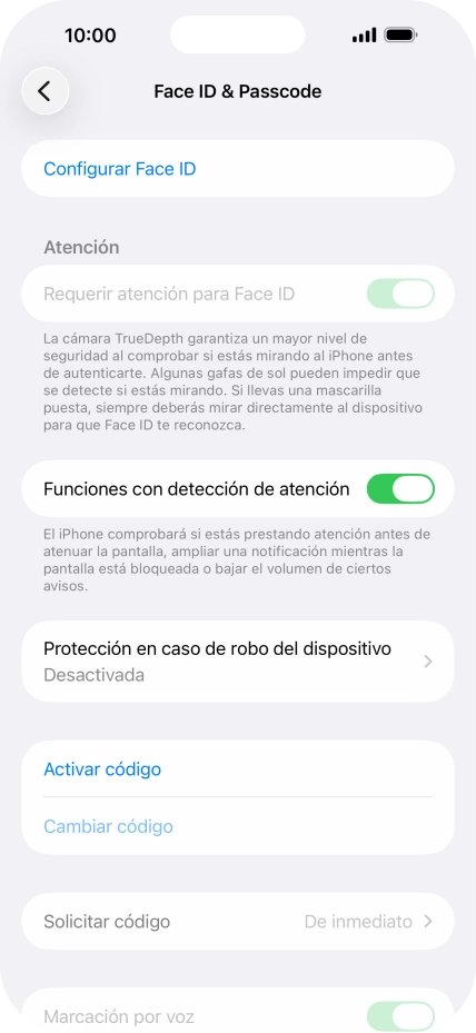 Pulsa Activar código e introduce un código de seguridad de libre elección dos veces seguidas.
