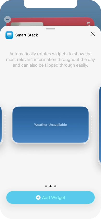 Slide your finger right or left on the screen to select the required widget size.