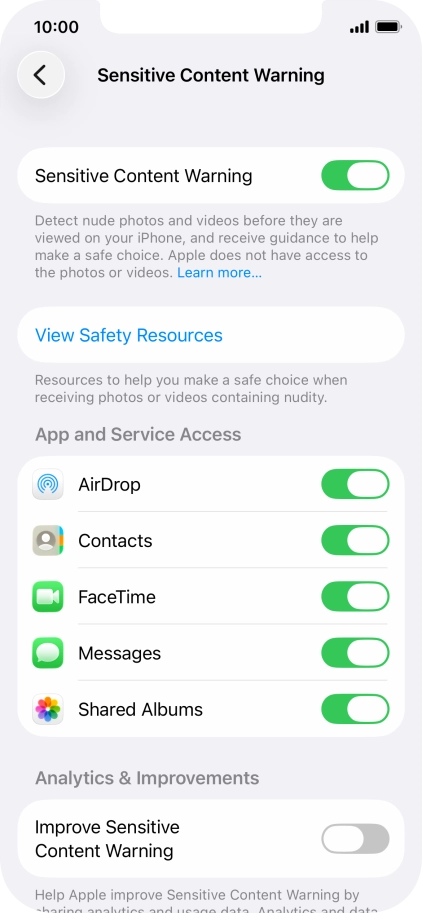 Press the indicators next to the required applications to turn the function on or off.