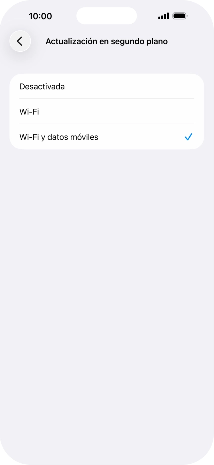 Para desactivar la actualización de apps en ejecución, pulsa Desactivada.