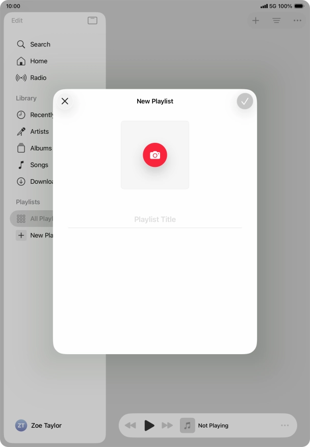 Press the text input field and key in a name for the playlist. Press the text input field and key in a name for the playlist.