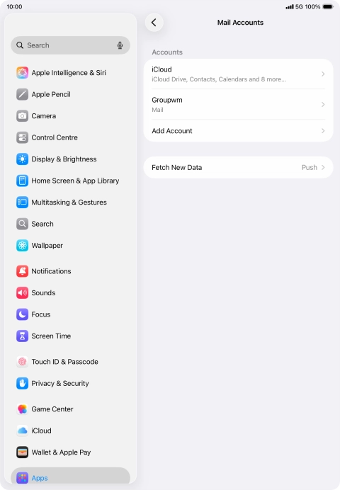 Press the name of the email account you've just set up. Press the name of the email account you've just set up.