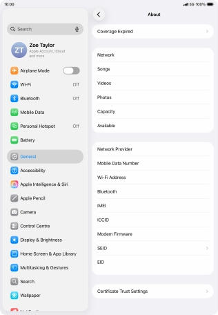 Your tablet's EID number is displayed below EID. Your tablet's EID number is displayed below EID.