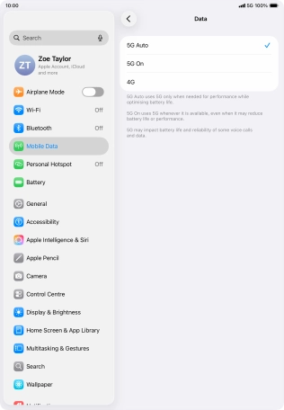 To turn on automatic switch between 5G and 4G, press 5G Auto.