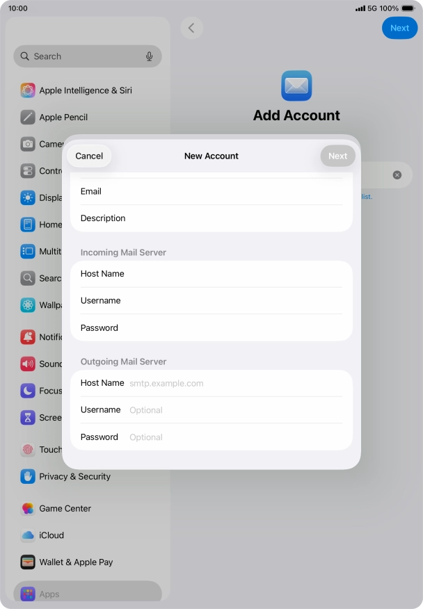 Press Host Name and key in the name of your email provider's outgoing server. Press Host Name and key in the name of your email provider's outgoing server.