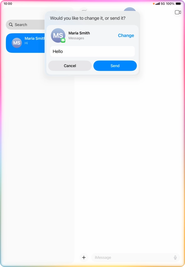If an app is open on your tablet, such as Messages, you can also use the functions available here, e.g.: REPLY [text].