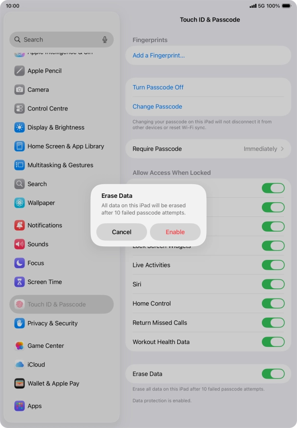 If you turn on the function, press Enable.
