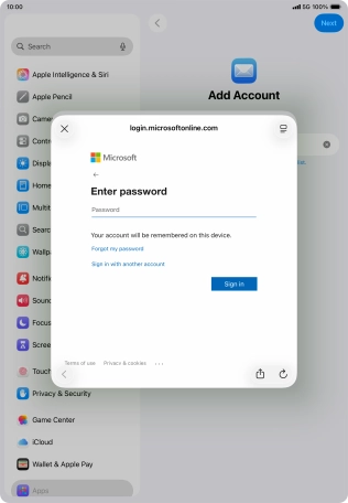 Press Password and key in the password for your email account. Press Password and key in the password for your email account.