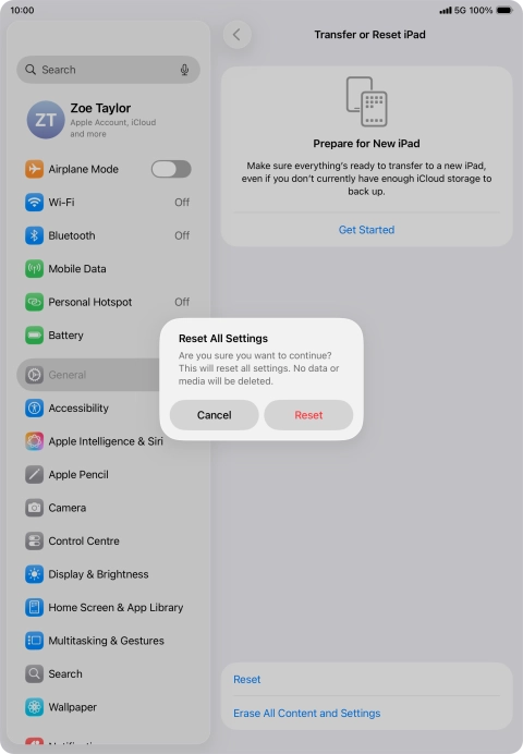 Press Reset. Wait a moment while the factory default settings are restored. Follow the instructions on the screen to set up your tablet and prepare it for use. Press Reset. Wait a moment while the factory default settings are restored. Follow the instructions on the screen to set up your tablet and prepare it for use.