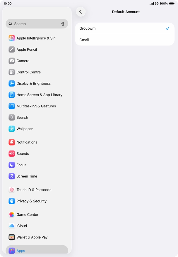 Press the required email account to select the email account as your default account.