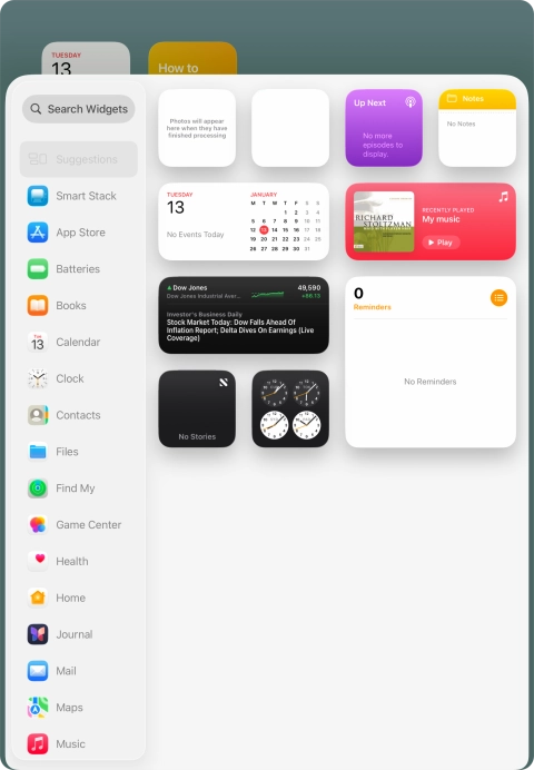 Press the required widget. Press the required widget.