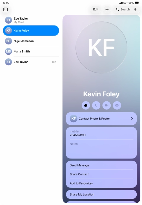 Press the required contact. Press the required contact.