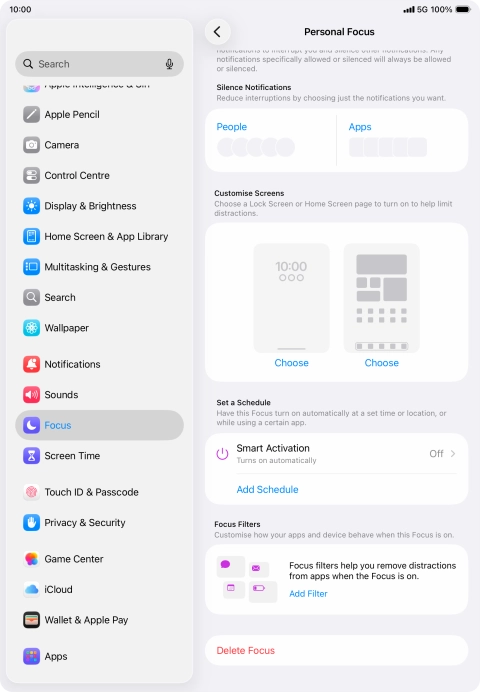 Press People and follow the instructions on the screen to select which contacts you would like to receive calls and notifications from when the selected focus mode is active. Press People and follow the instructions on the screen to select which contacts you would like to receive calls and notifications from when the selected focus mode is active.