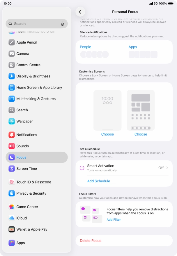 Press People and follow the instructions on the screen to select which contacts you would like to receive calls and notifications from when the selected focus mode is active. Press People and follow the instructions on the screen to select which contacts you would like to receive calls and notifications from when the selected focus mode is active.