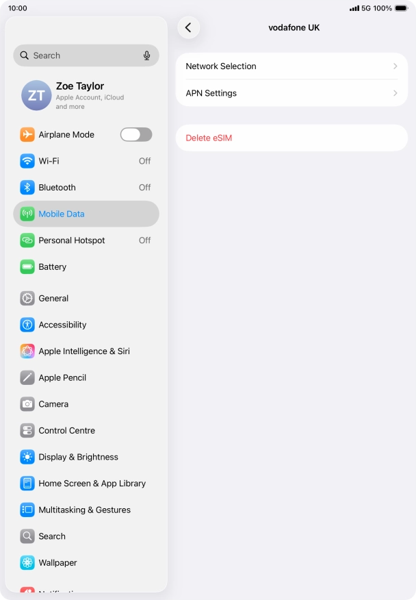 Press Delete eSIM. Press Delete eSIM.