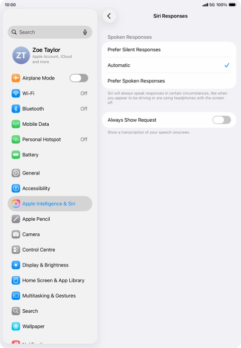 Press the required setting. Press the required setting.