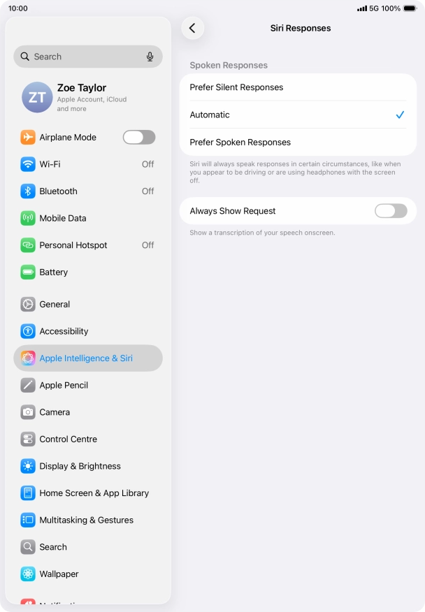 Press the required setting. Press the required setting.