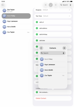 Press the required contact. Press the required contact.