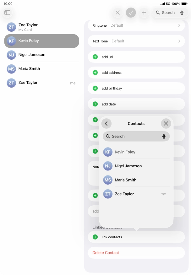 Press the required contact. Press the required contact.