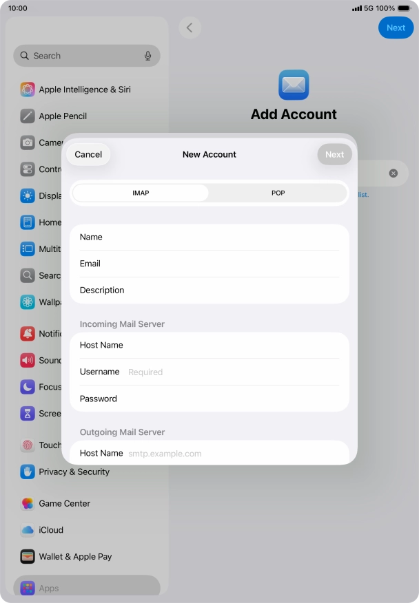Press Username and key in the username for your email account. Press Username and key in the username for your email account.