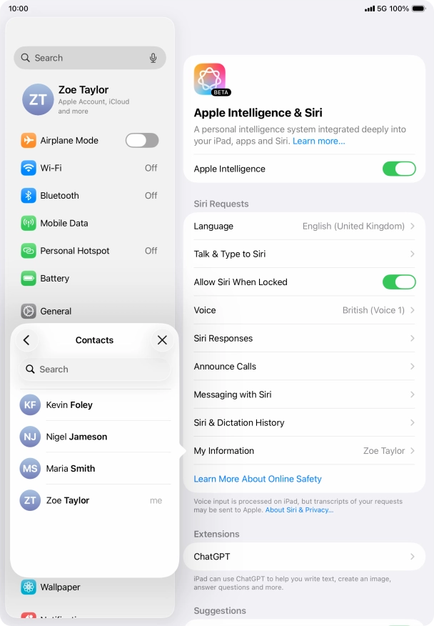 Press the required contact. Press the required contact.