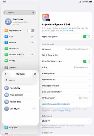 Press the required contact. Press the required contact.