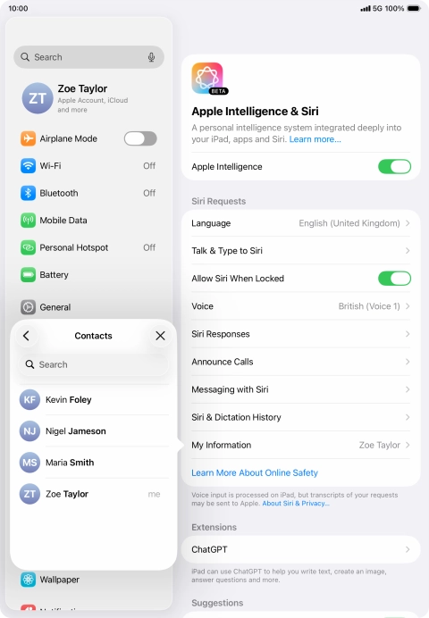 Press the required contact. Press the required contact.