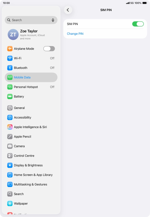 Press SIM PIN to turn the function on or off.