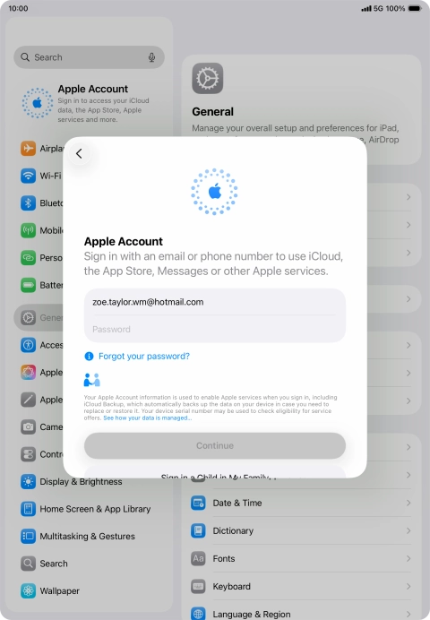 Press Password and key in the password for your Apple Account.
