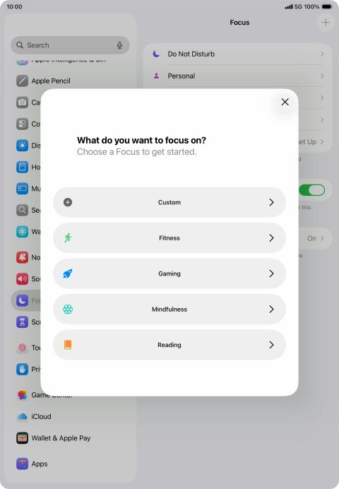 Press the required focus mode and follow the instructions on the screen to add the selected focus mode. Press the required focus mode and follow the instructions on the screen to add the selected focus mode.