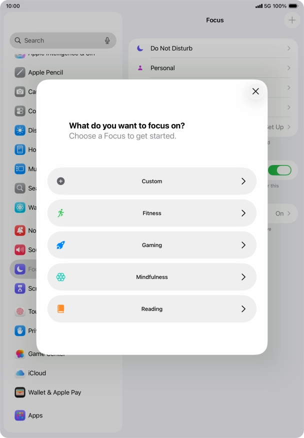 Press the required focus mode and follow the instructions on the screen to add the selected focus mode. Press the required focus mode and follow the instructions on the screen to add the selected focus mode.