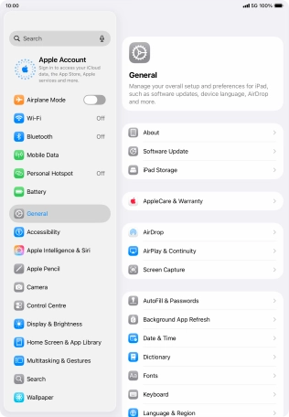 Press Apple Account.