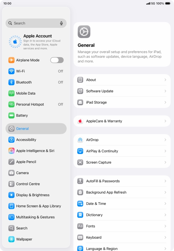 Press Apple Account.