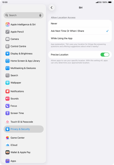 Press the required setting to turn the function on or off.