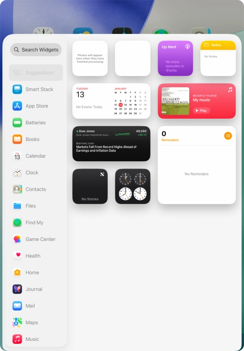 Press the required widget. Press the required widget.