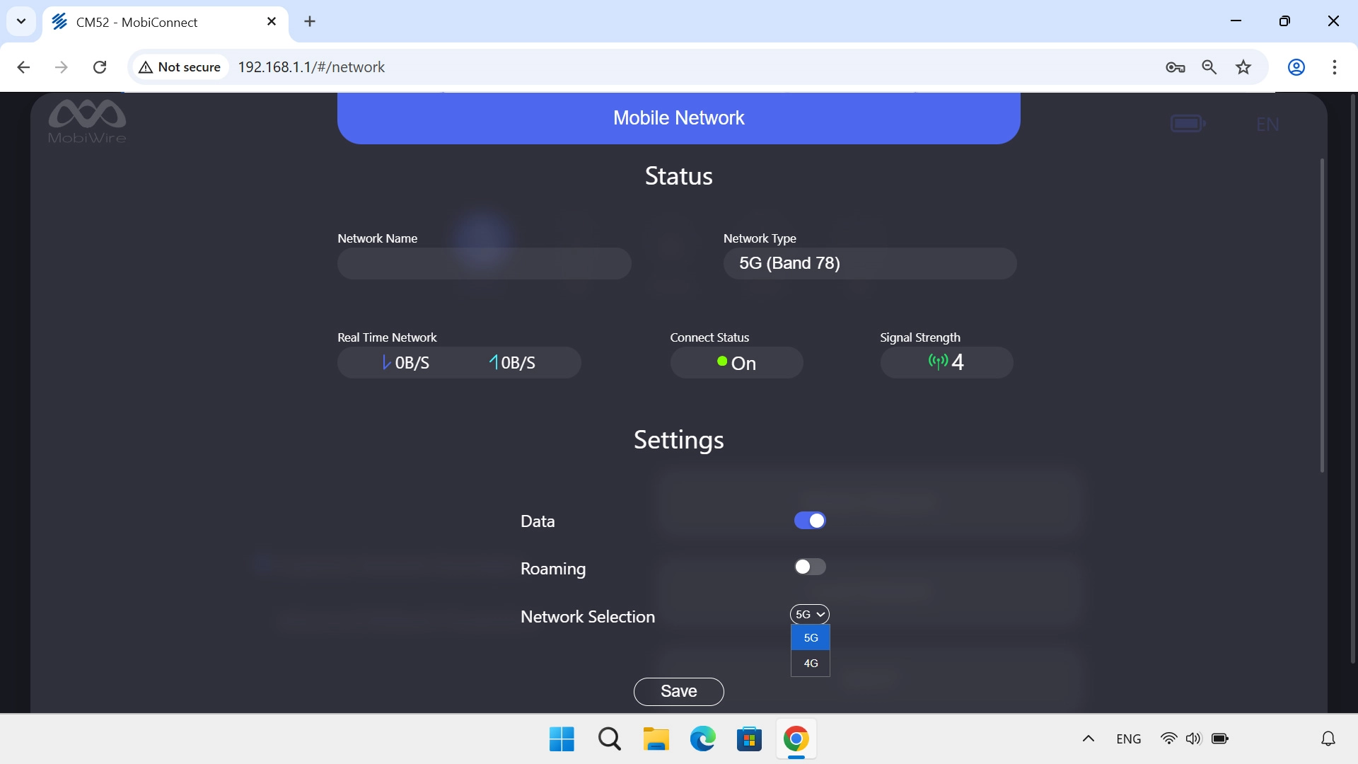 Click the required setting.