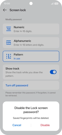 Press Disable and key in the additional phone lock code you created earlier.